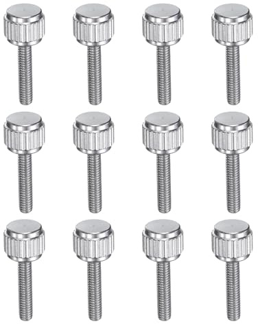 sourcing map Rändelschrauben, M2,5 x 12 mm, Edelstahl, Verriegelungsschrauben, runder Flachkopf, Knaufschrauben für Schieblehre, Messwerkzeug, Zubehör, Silber, 12 Stück