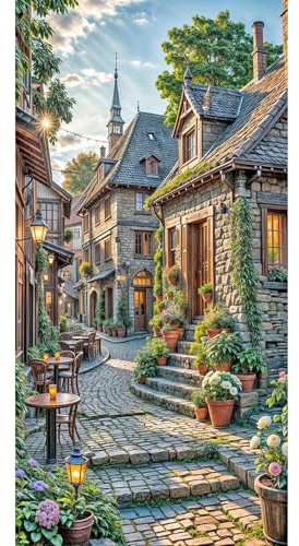 SHEGZHUC 45x85cm Diamond Painting Haus Europäischer Stil Diamond Painting Ländliches Haus Gasse Restaurant Blumen Mosaik Diamant Malerei Kunst Stickerei Kreuzstich Bilder Geschenk Wanddekoration