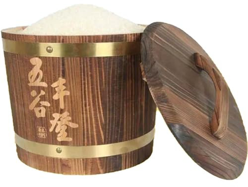 Wooden Rice Storage Box Chinese Sealed Rice Dispenser Home Rice Container Rice Storage Container with Lid Wood Cereal Dispenser for Flour Rice Nuts(Medium)
