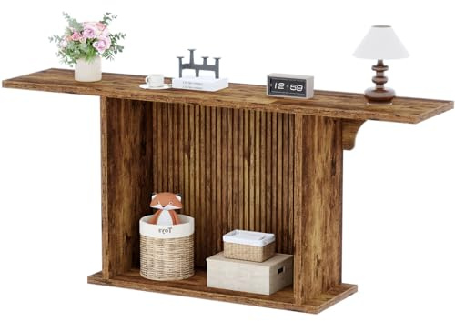 HSH 180 cm brauner Konsolentisch Sofatisch Holz Metall für Flur Wohnzimmer | Robuste Konstruktion mit Holzoptik Oberfläche als Sofatisch für Eingang Flur Wohnzimmer hinter dem Sofa
