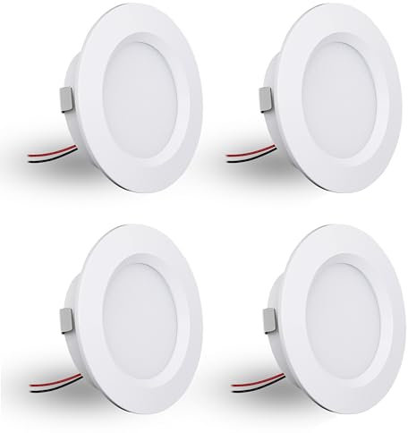Dykuwey - Foco LED empotrable, foco led de 12 V, regulable, 3 W, foco empotrable extra plano de 14 mm, IP44 spot cuarto de baño, agujero de 55 mm, focos de techo para autocaravana, cocina, juego de 4