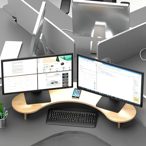 SDGBCXD Laptop Stands， Wood Monitor Elevated Desk Stands, Curved Triangle Screen Riser Corner Storage Rack, Dual Monitor Riser Shelf for Laptop/Tablet/Tv,H 11cm(Height 11cm (4 3/8)