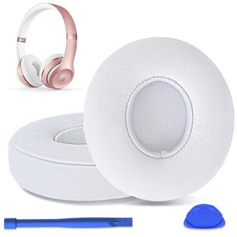 Replacement Ear Pads for Beats Solo 2 & Solo 3 Wired & Wireless Headphones, Ear Cushions, Ear Cups Cover Repair Parts (White)
