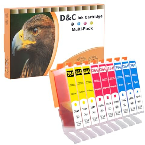 D&C 364XL Multipack Druckerpatronen für HP 364 364 XL Kompatible Druckerpatronen für HP Photosmart 5520 5510 5520 5524 Deskjet 3520 Officejet 4622 4622, 5510 5520 5524 6520 5515 7520（9er-Pack）
