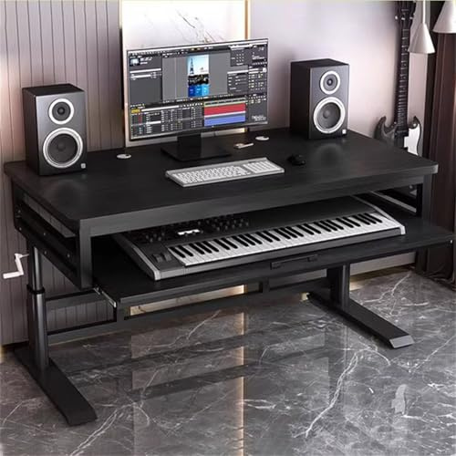 Adjustable Office Computer Desk with Cable Management & Keyboard Tray, Ideal for Workbench, Electronic Piano, and Music Production Studio