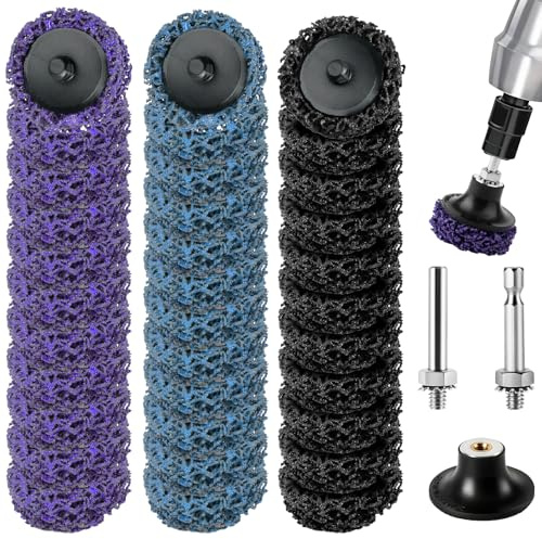 NUTKIT 36 PCS Disque de Nettoyage, Disque Abrasif 50mm, Disques de Nettoyage CSD, Dérouillant Disque Abrasif pour Meuleuse d'Angle, pour Enlèvement de Rouille, Peinture, l'oxydation(Violet/Bleu/Noir)