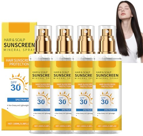 Hair & Scalp Sunscreen Spray Spf 30, Hair Sun Protection Spray, Lightweight Non-Greasy, Sun Protection for Color Preservation Moisturizing, Suitable for The Beach, Swimming and Hiking (4PCS)