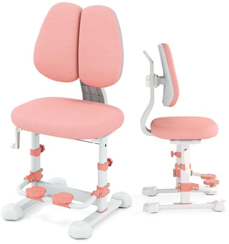 LIFEZEAL Kinder Schreibtischstuhl Höhenverstellbar, Kinderstuhl mit ergonomischer Doppellehne, Gepolsterter Drehstuhl für Studium, Computerstuhl für Jungen & Mädchen, Max. 100 kg (Form 1, Rosa)