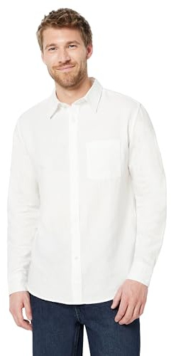 Amazon Essentials Men's Regular-Fit Long Sleeve Linen Blend Shirt, White, Large