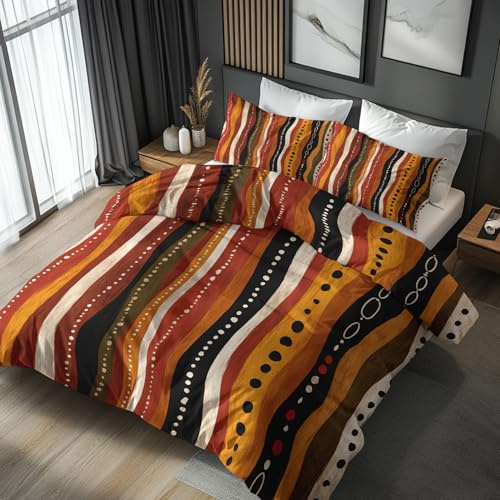 Generisch Afrika Bettwäsche 135x200 2tlg, 1 Kissenbezüge 80x80 - Afrikanische Tribal Streifen Design Wendebettwäsche, Weiche Mikrofaser Bettbezug mit Reißverschluss, Deko & Geschenke W92
