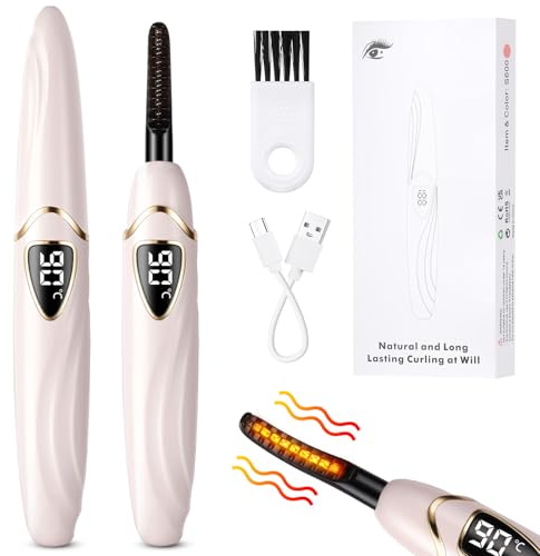 LOPHE Beheizte Wimpernzange mit Intelligent Power Off, 10s Schnelles Aufheizen, Elektrisch USB Eyelash Curler für Makeup, Hellrosa S600