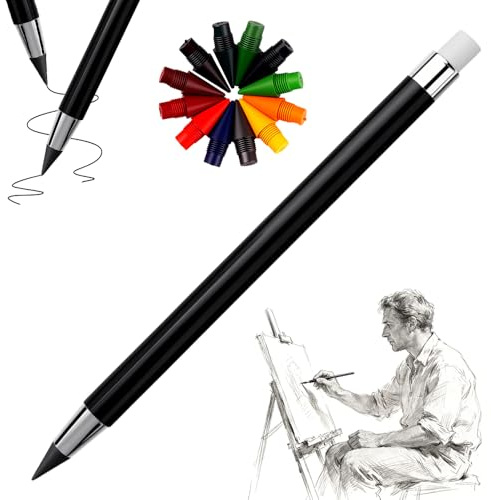 LECDOA 2026 Infinity Everlasting Pencil, Reusable Inkless Metal Alloy Writing Instrument, No Sharpening Needed with 12 Nibs & Erasers, Ideal for Writing Drawing School Home Office (1 Pen+12 Tips)