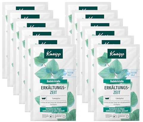 Kneipp Cristales de baño para resfriados – Multipack – con valioso aceite esencial de eucalipto – 12 x 60 g
