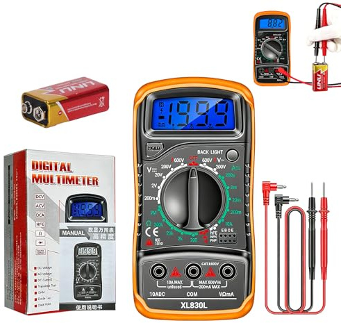Digital Multimeter Voltmeter with Large LCD Display and Backlight,Measures OHM AC DC Voltage Current Resistance Circuit Continuity Diodes Electric Tester,Voltmeter Ammeter Ohmmeter Tester Continuity