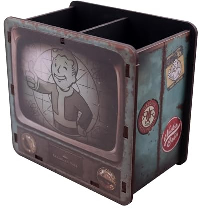 FaNaTtik Fallout Skrivbord Tidy – officiellt licensierad Vault‑Tec retro TV-skrivbordsarrangör med Vault Boy – MDF penna och pennhållare för spel- eller kontorsuppställning