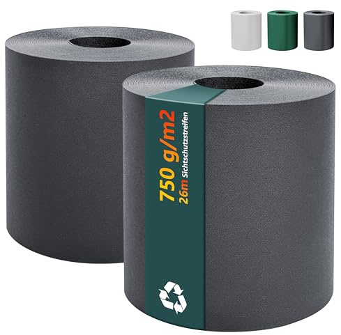 Ribelli 2er Set Sichtschutzstreifen für Doppelstabmatten - 2 Rollen á ca. 26 Meter x 19 cm PP Garten Sichtschutz Zaun, 750g/m² Blickdicht Zaunfolie, Windschutz für Gartenzaun, Balkon, Anthrazit