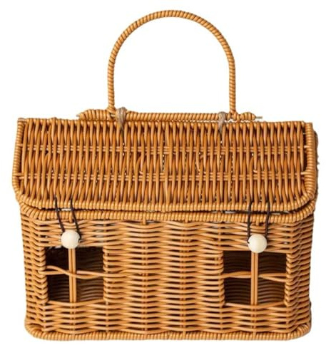 Gemuseeee Picknickkorb mit Deckel, hausförmiger Rattankorb mit Griff zur Aufbewahrung, charmanter Geschenkkorb für Haus und Garten, 24 x 14 cm, Rattan Aufbewahrung