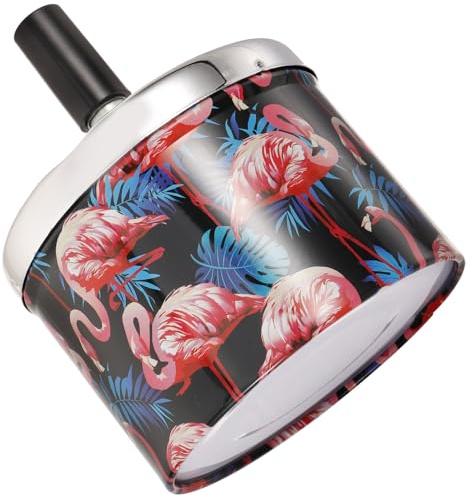POPETPOP Metal Ashtray with Rotating Lid, Windproof Automatic Extinguishing Design, Flamingo Pattern, Portable for Office and Travel Souvenir Use