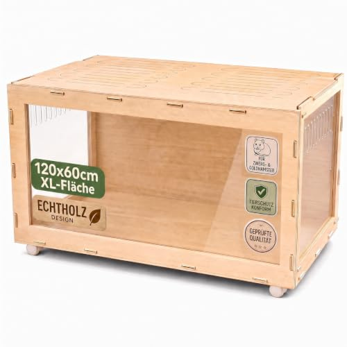 noviclass® Hamsterkäfig Leopold XXL 120x60x60cm | Hamsterkäfig aus Acrylglas | Aus Lindenbaumholz gefertigt | Artgerecht und modern | Nagarium