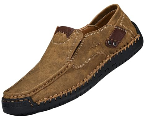 Båtskor och loafers för män, herrskor utan snörning i läder, ortopedisk slip-on, halkfria mjuka sulor, lätt promenad bekväm stad