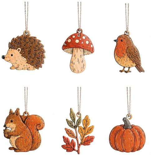 36 Pcs Wooden Autumn Tree Decorations, Rustic Pumpkin Leaf Pendants