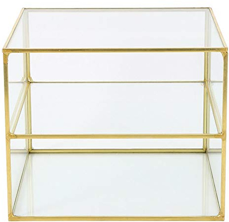 HELEVIA Kosmetisk Förvaringslåda i Mässingsglas, med 2 Fack för Makeup Organizer Skrivbordsinredning