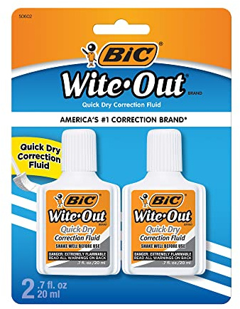 Bic Wite-Out Quick Dry Correction Fluid - 2 pack - white color writeout - white-out