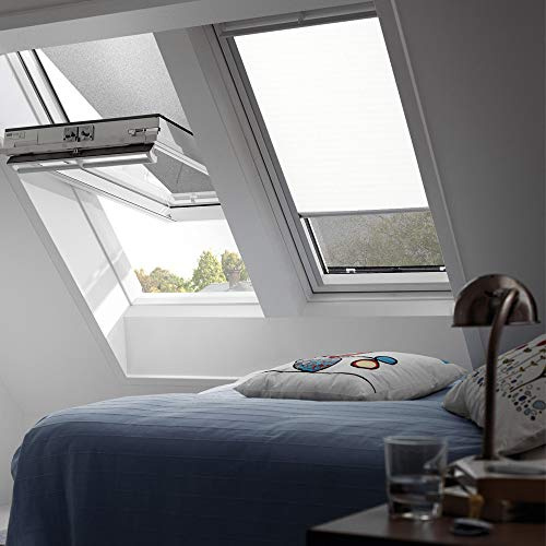VELUX Original Verdunkelungsrollo Rollo für VE, VK, VS (ab 1984) / 035 / Stofffarbe Standard 1025 / Uni Weiß, Schienenfarbe Silber // DJ 035 1025S