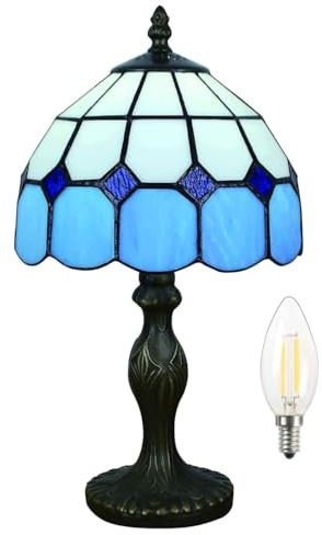 Five liters Tiffany Stil Tischlampe 8 Zoll, Vintage Design mit Buntglas, Energiesparende LED Birne, Ambiente Beleuchtung für Homeoffice, Arbeitszimmer und Nachtisch (BLUE)