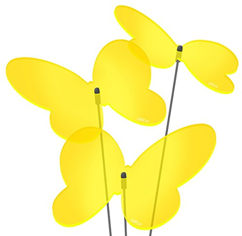 SUNPLAY Sonnenfänger Schmetterlinge Marie in GELB, 3 Stück zu je 20 cm Durchmesser im Set + 70 cm Schwingstäbe
