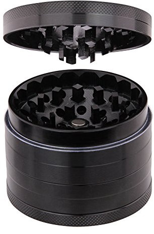 Nouveau design de moulin à DCOU 6.4cm 4 pièces, Broyeur à épices, et exclusif avec récipient pour les épices (Noir)