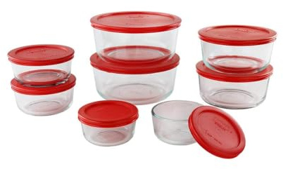 Pyrex 1126079 Simply Store Aufbewahrungs-Set, 16-teilig, transparent, Glas, rot