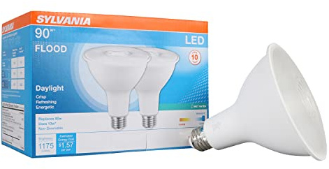 Sylvania LED Flood PAR38 Light Bulb, 90W Equivalent, Efficient 13W, 10 Year, 1175 Lumens, Medium Base, Non-Dimmable, 5000K, Daylight - 2 Pack (79736)