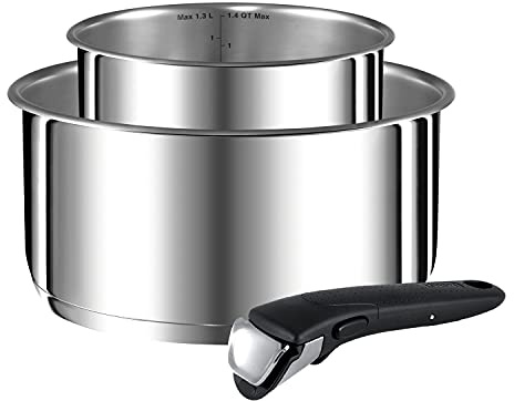 Tefal Ingenio Preference L9408802 Stieltopf-Set, Edelstahl, 16/20 cm (1,6/2,6 l), Induktion + abnehmbarer Griff, Induktion