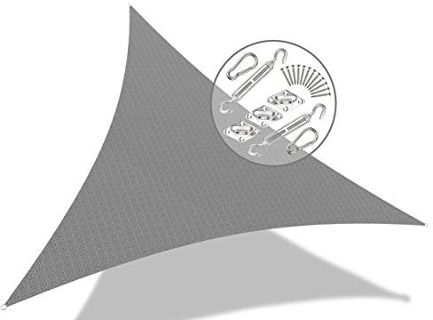 VOUNOT Sun Shade Sail Triangle 5x5x5m with Fixing Kit, HDPE, UV-Protection Breathable Awning Canopy for Garden Outdoor Patio, Grey