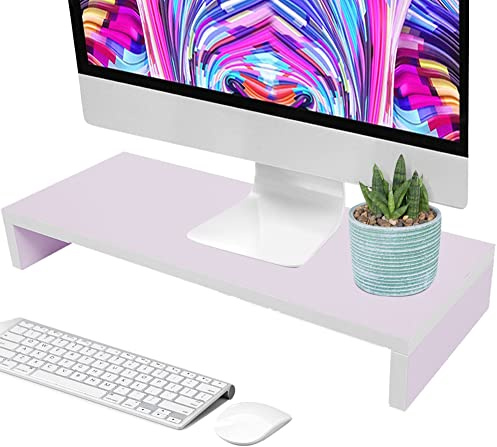 Laptop and Screen Riser, 1 Tier Wooden Laptop Monitor Stand Desktop Monitor Computer Desk Height Riser for Home Office 19.5 x 7.8 x 3 inch Purplish White