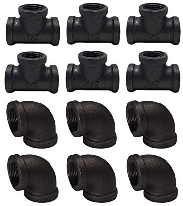 Eagles Industrieller Wandregal, 1/2 Zoll – schwarze Klempneranschlüsse, 6 x Rohrbögen, 6 x Schläuche für Steampunk-Regal, Industrie-Rohre, Heim- und Dekorationsprojekte