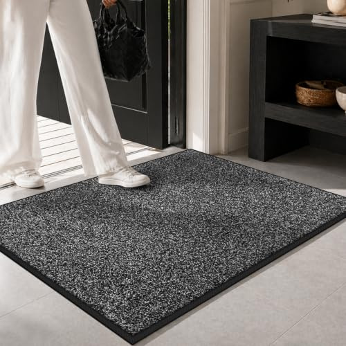 Mibao Schmutzfangmatte für drinnen und draußen, 91,4 x 152,4 cm, grau-schwarz, waschbare Barriere-Fußmatte, robuster, Rutschfester Eingangsteppich, Schuhabstreifer, super saugfähige Haustürmatte