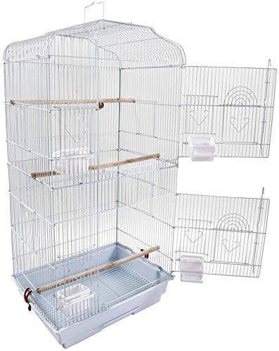 37 Rooftop Metal Large Bird Parrot Cage Carrier For Canary Budgie Cockatiel In Black & White for Mid-Sized Cockatiel Sun Parakeet Green Cheek Conure (White)