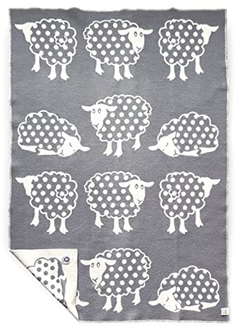 JOWOLLINA Wendedecke Wolldecke Plaid Kuscheldecke aus Öko-Wolle mit lustigem Tiermotiv (Polka Dot)