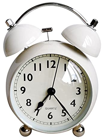 Quniko Loud Twin Bell Alarm Clock with Backlight for Bedroom Non Ticking Battery Desk Clock (Creamy White)