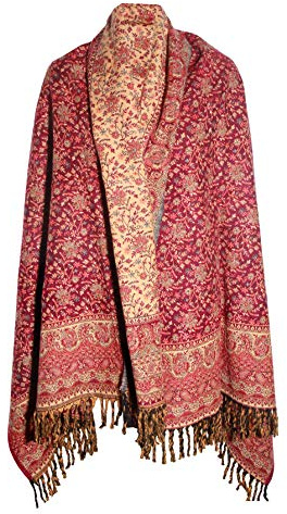NP1 MAROON BEIGE BLUE FLORAL BLANKET SCARF LUXURY PREMIUM QUALITY HANDMADE FASHION SCAR MADE OF YAK WOOL Shawl Blanket stole unisex Travel Wrap Meditation Soft gift for her