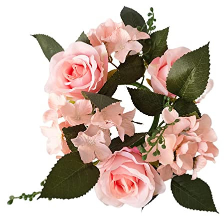 Harilla Kerzenringe Künstliche Blumenkranz Frühlingskranz Sommerkranz Kerzenkränze Kleine Boho Kranz Stumpenkerzenhalter für Haustür Hochzeit Mittelstücke Home Party Tischdekoration, Hell-Pink