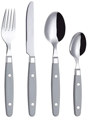 EXZACT Besteckset 24-teilig Edelstahl - mit Niet-Bastelgriffen/Besteck im Retro-Stil - 6 x Essgabeln, 6 x Essmesser, 6 x Esslöffel, 6 x Teelöffel - 6 (Grau)