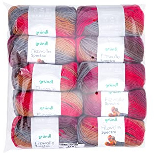 Gründl Wolle Filzwolle Spectra 10 Knäuel 100 g, cabernet multicolor | Dicke Wolle zum Filzen in der Waschmaschine - Strickgarn- Weich und hautfreundlich - 100 % Schurwolle 100 m -Nadelstärke 8-9