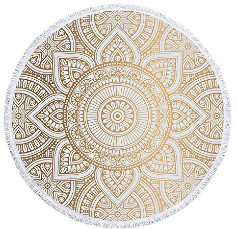 Josenidny Rundes Mikrofaser Mandala Strand Tuch Indisches Hippie Boho Strand Tuch mit Quasten ÜBergroßE Wickel Decke