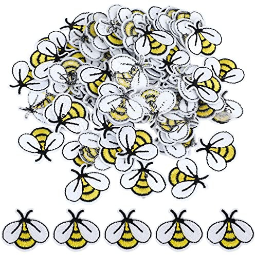 60 Stück Bienen-Patches zum Aufbügeln, 2,8 x 2,5 cm, bestickte Aufnäher für Hosen, Jeans und Bastelprojekte