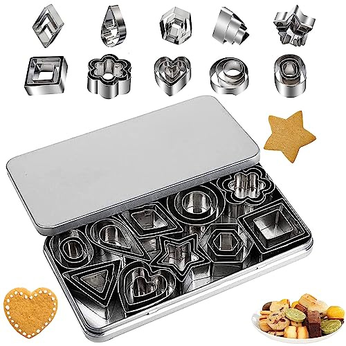 BNFGD 30pcs Cookie Cutters Clay Cutters Polymer Clay Cutters Clay Cutters, Stainless Steel Mini Cookie Cutters DIY Baking Pastry Cutters Square Triangle Oval ect Geometric Shapes Cutter (30JTCTHBGMH)