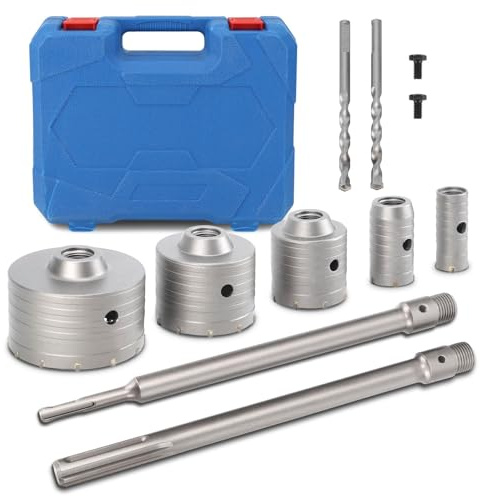 Lot de 9 Scies Cloches à Béton avec Tige 30 Mm 40 Mm 65 Mm 80 Mm 100 Mm Forets Muraux pour Pierre de Ciment pour le Forage de Précision pour le Bricolage et les Professionnels