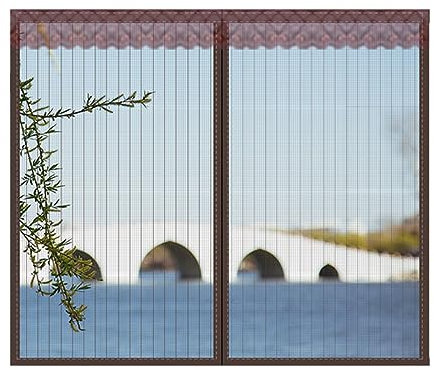 DarkSwan Anpassen Magnetisches Fliegengitter Fenster, Stärkere Magneten Automatische Abdichtung von Oben nach unten Insektenschutz Fenstergitter, 2 x Langlebiger, Katzenkrallen Sicher, Braun